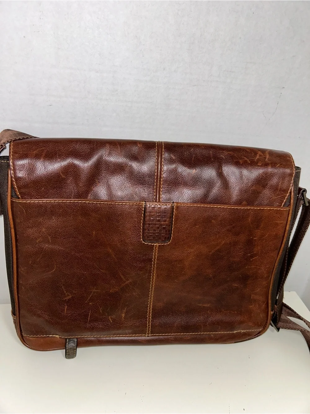 Boconi Brown Leather Laptop Crossbody Messenger Bag